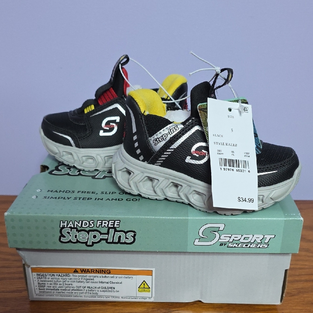 Skechers Kids Black Sneakers with Yellow Accents and Lights